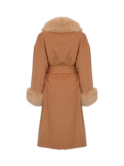 Cappotto CD1211 in misto lana con pelliccia di volpe Cammello YES LONDON | CD1211CAMEL/CAMEL